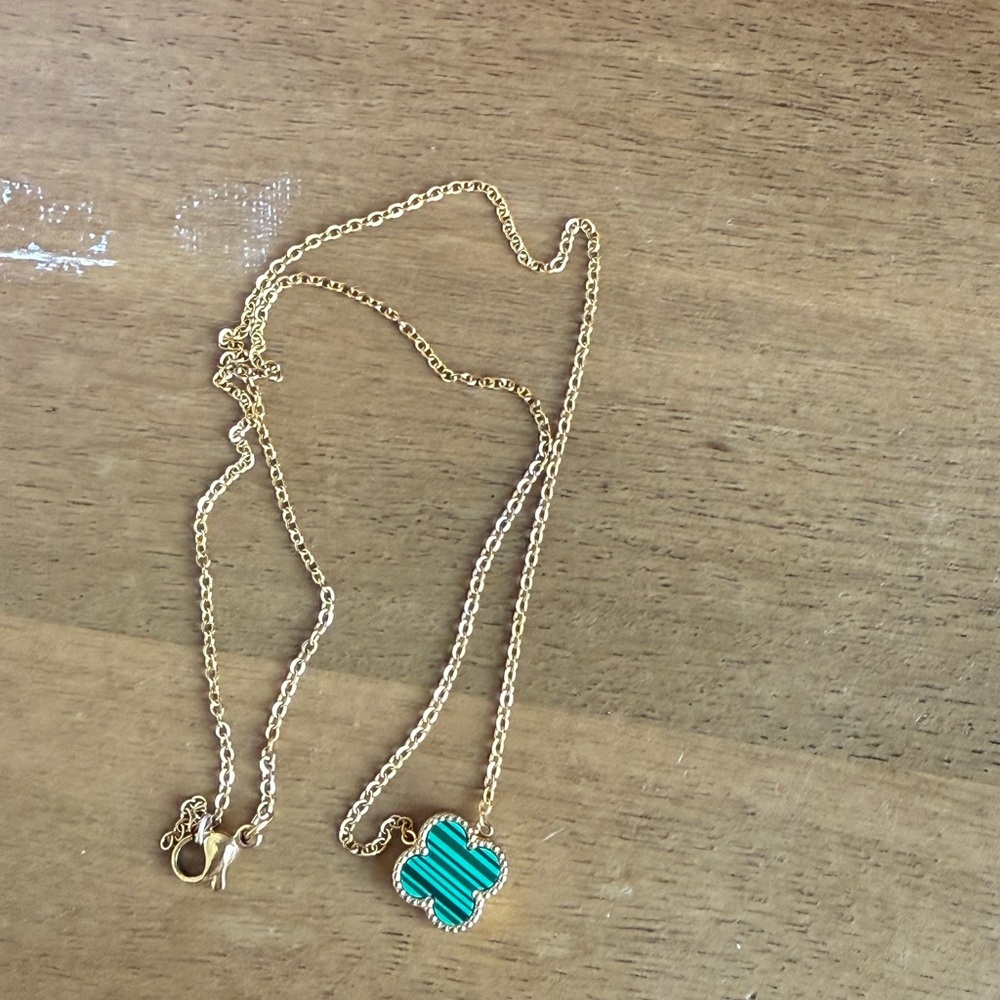 Gold and Green Clover Pendant Necklace